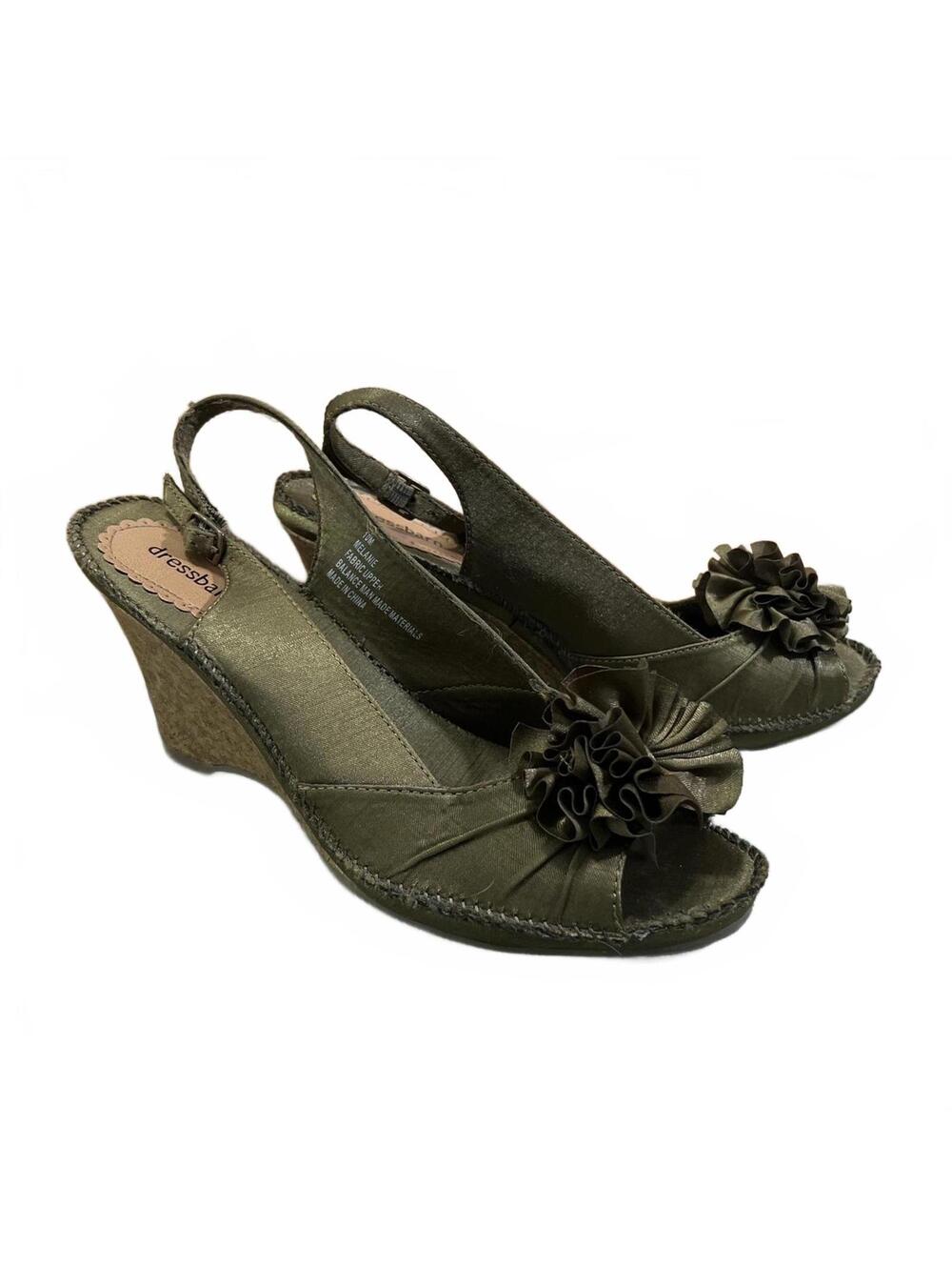 Dressbarn Melanie Womens Twee Olive Green Wedge Sandals Size 10 M